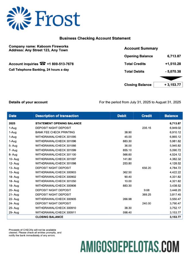 Exemplo de declaração empresarial USA Frost em formato Word e PDF